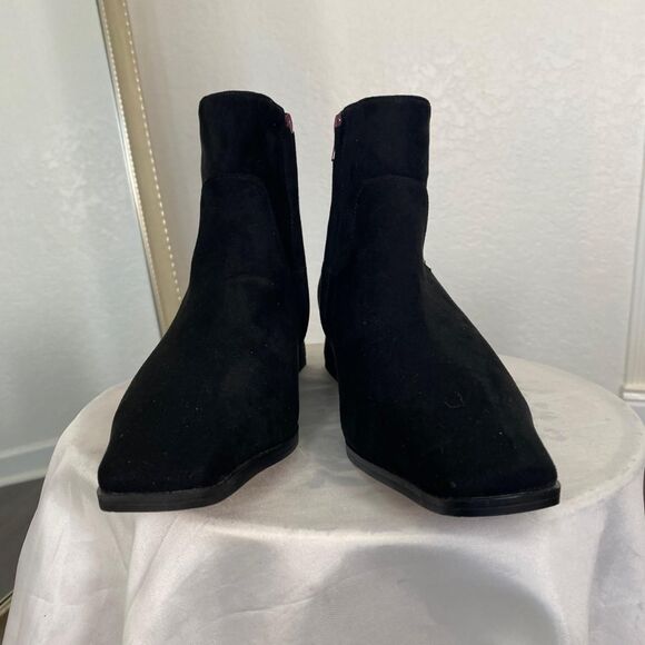 Faux Suede Square Toe Minimalist Office Officesiren Work Black Ankle Boots US 8 - Picture 4 of 8
